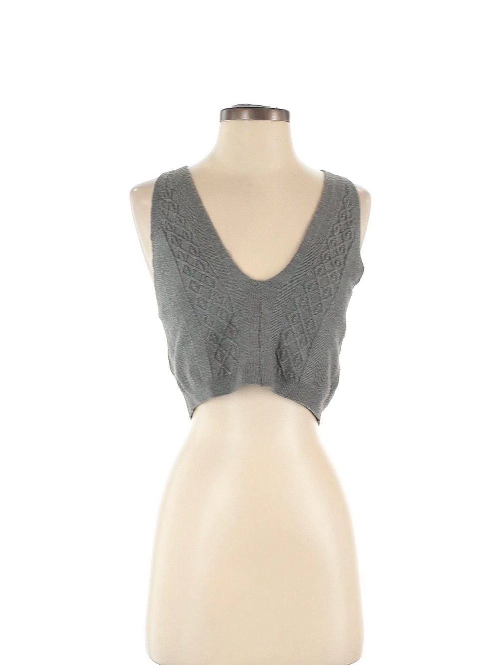 Anthropologie Gray Cable-Knit Cropped V-Neck Tank